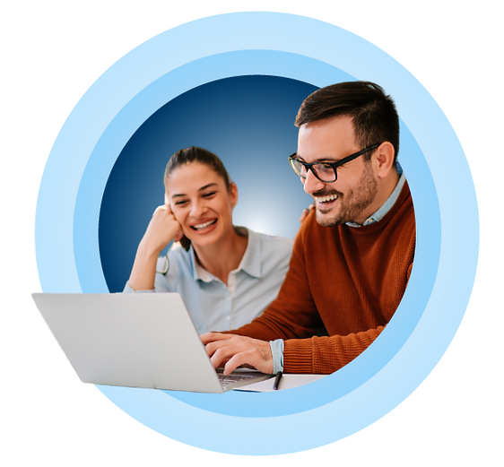 Couple reviewing website on laptop